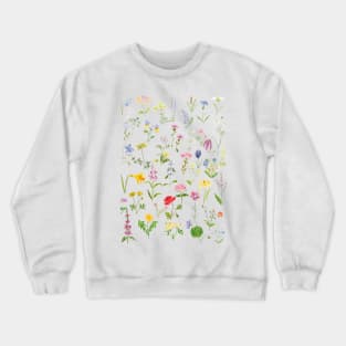 botanical colorful countryside wildflowers watercolor painting Crewneck Sweatshirt